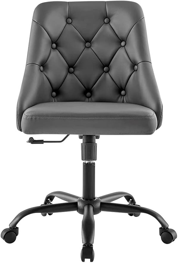 Modway EEI-4370-BLK-GRY Distinct Tufted Swivel Vegan Leather Office Chair, Black Gray