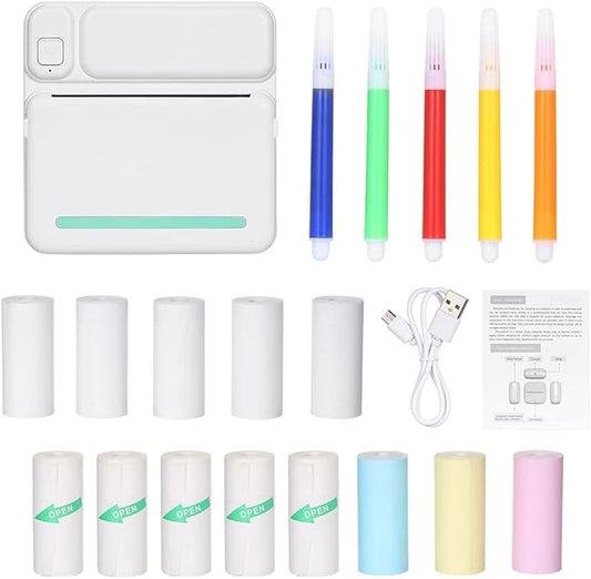 Portable Pocket Size Wireless BT Thermal Printer Simple Operation Support Photo Notes Errors Text Memo Printing Pink for Office Home (Green)