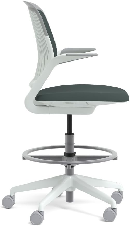 Steelcase White Base with Hard Floor Casters Cobi Stool, Graphite