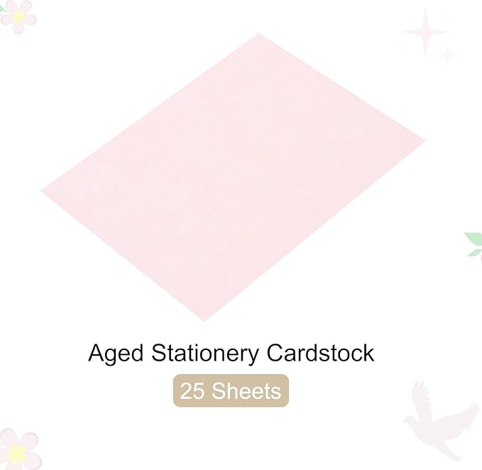 25 Sheets Parchment Paper Aged Look Stationery 200GSM Vintage Paper Sheet, [for Certificate, Invitation, Envelope] - 8.5 x 11 Inch/Pink