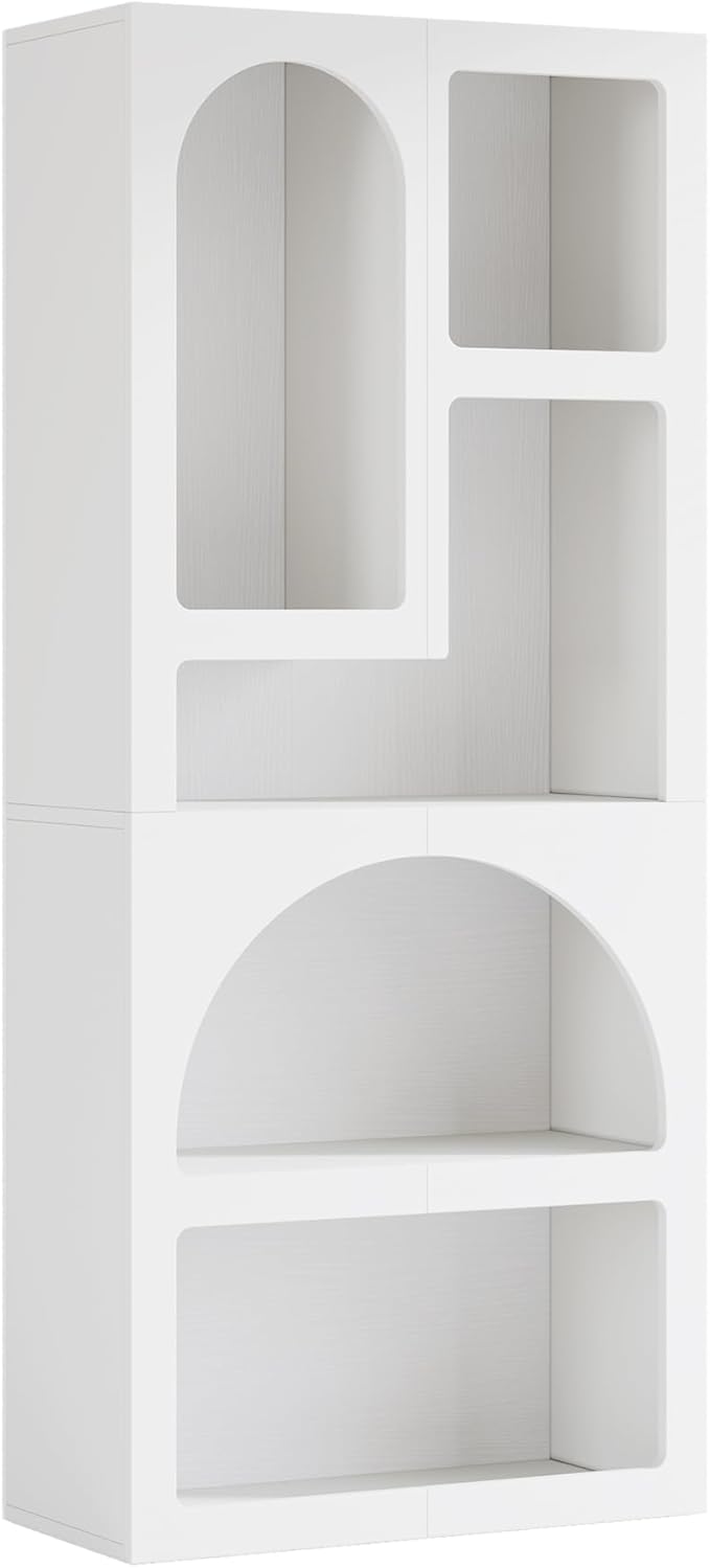 Tribesigns 70.87" Tall Geometric Bookshelf, White Arched Bookcase with 5 Irregular Storage Shelves, Modern Open Art Decor Display Shelf Free-Standing for Living Room, Bedroom, Closet