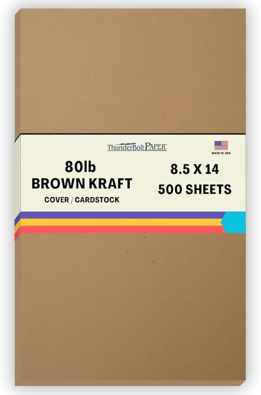 500 Brown Kraft Fiber 80# Cover Paper Sheets - 8.5" X 14" (8.5X14 Inches) Legal|Menu Size - Rich Earthy Color with Natural Fibers - 80lb/pound Cardstock - Smooth Finish