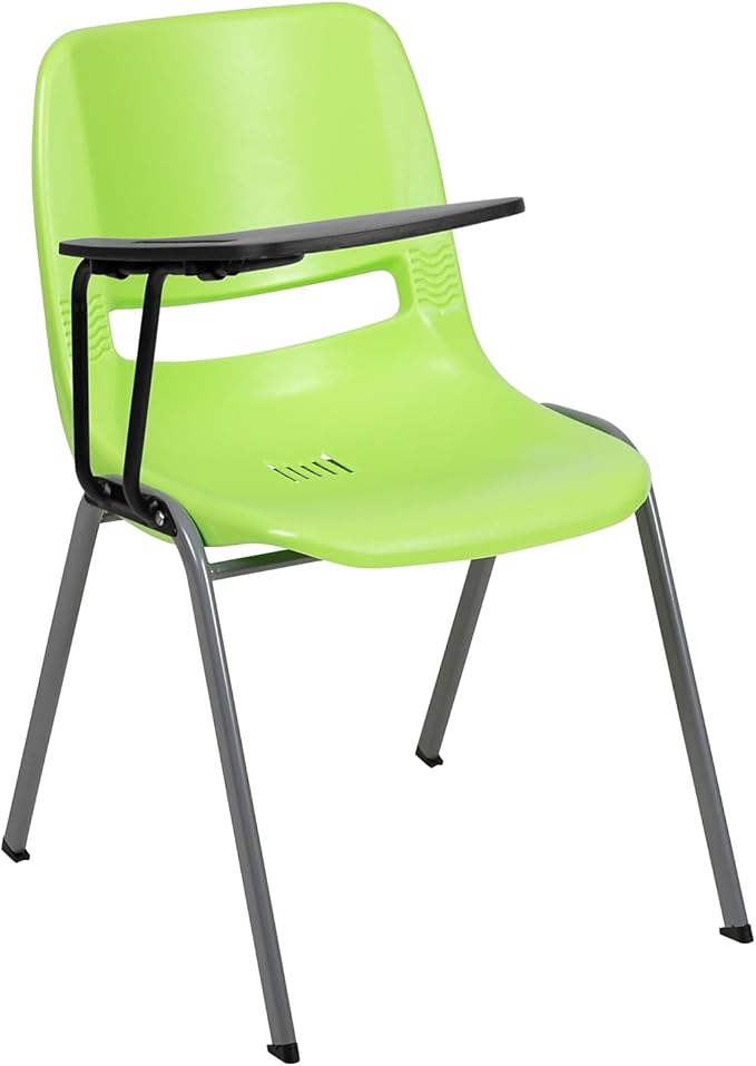 Flash Furniture HERCULES Green Ergonomic Shell Chair with Right Handed Flip-Up Tablet Arm