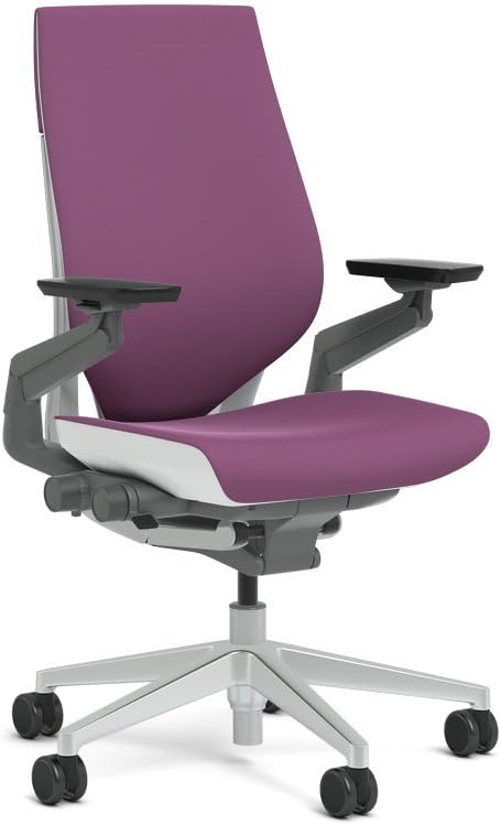 Steelcase Gesture Task Chair: Wrapped Back - Platinum Metallic Frame/Base/Seagull Accent - Roll Control Hard Floor Casters