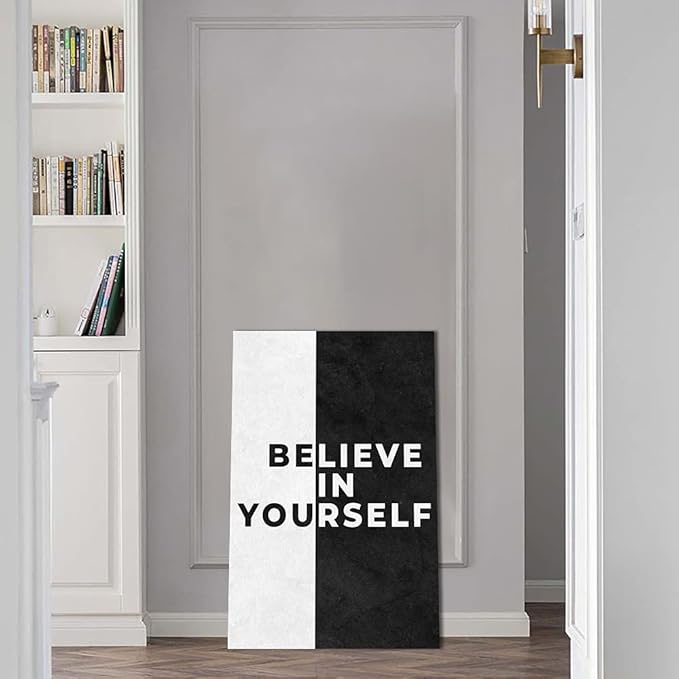 Creative Motivational Office Wall Decor Believe in Yourself Canvas Printing Poster and Prints Inspiring Wall Art with Positive Quote School Library Wooden Framed Easy to Hang-24 inch x 36 inch