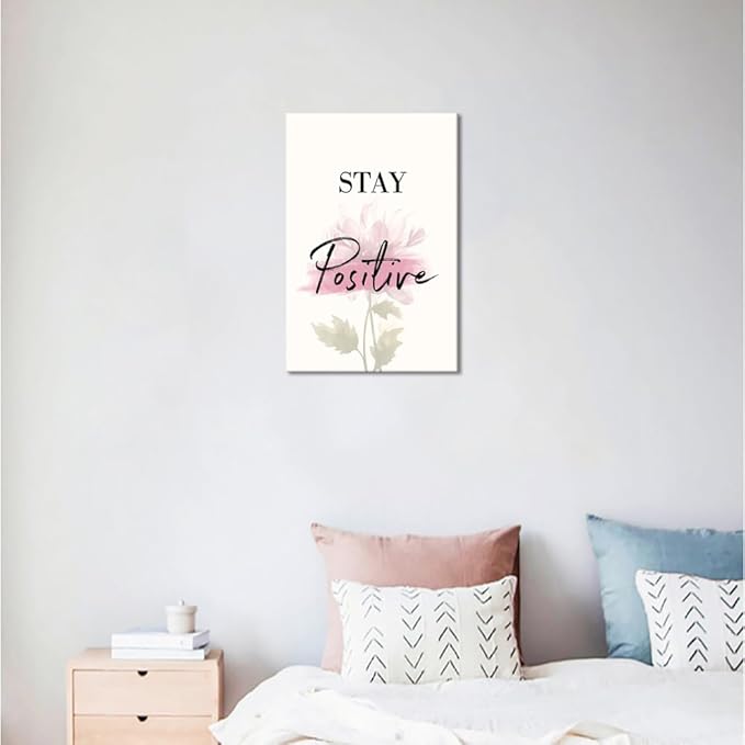 Office Motivational Wall Art Modern Pink Flowers Pictures Wall Decor Inspirational Quotes Posters Prints Artwork Study Room Classroom Decorations Wooden Framed Ready to Hang - 12''W x 16''H