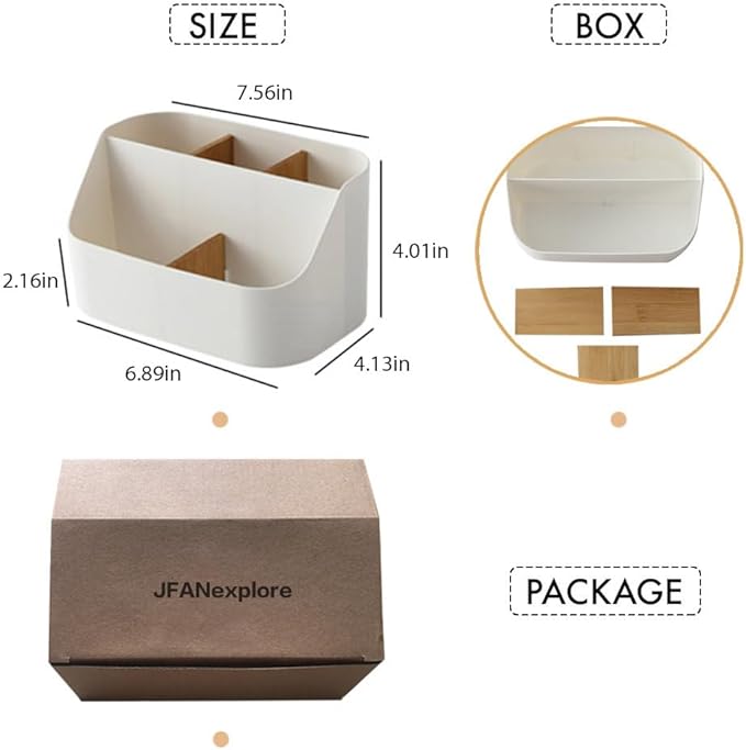 Pen Holder Desktop Organizers with 5 Compartments, Office Supplies Organizers and Accessories, Makeup Organizer Makeup Brush Holder, Remote Control Holder with Movable Wooden Partition