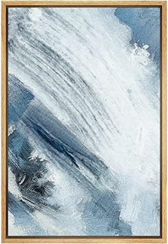 SIGNWIN Framed Canvas Print Wall Art Blue White Paint Stroke Landscape Abstract Shapes Illustrations Modern Art Minimal Relax/Calm Multicolor for Living Room, Bedroom, Office - 24"x36" Natural