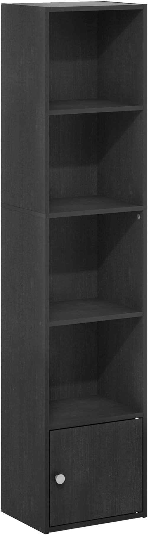 Furinno LUDER Book Shelf, 5-Tier Modern Bookshelf, Bookcase with 1 Door Storage Cabinet, 9.3 x 12 x 52,for Organization and Storage, for Living Room, Bedroom, Home Office, Blackwood