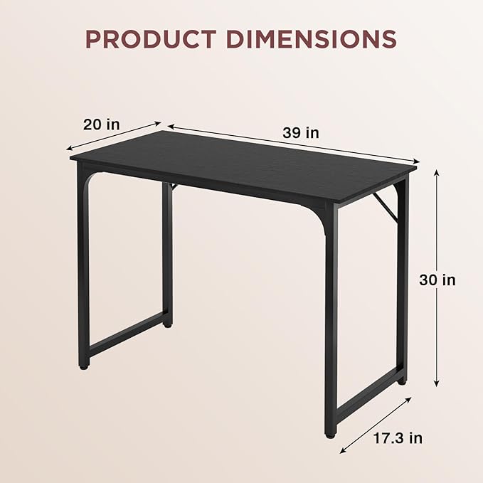 Computer Desk, 39 Inch Office Desk with Metal Frame, Home Office Desk, Modern Simple Style for Small Space Home Office, Living Room, Bedroom, Black