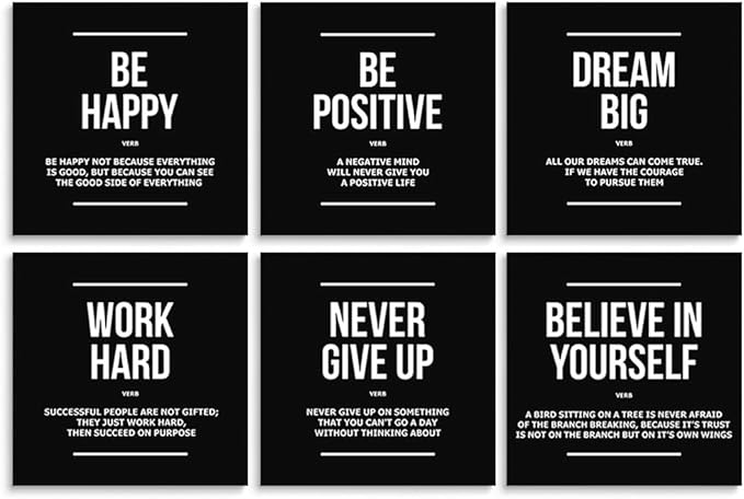 GUBIYU Black and White Motivational Wall Decor Inspirational Posters for Office Bedroom Wall Art,Daily Positive Affirmations Wall Decor for Men Women Spiritual Office Wall Decor Positive Art 16"X16"