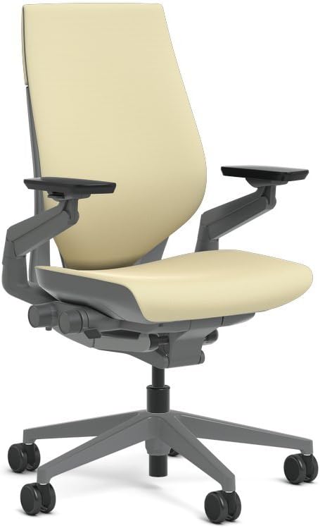 Steelcase Gesture Task Chair: Wrapped Back - Sterling Dark Solid Frame/Base/Merle Accent - Adjustable Lumbar Support - Roll Control Hard Floor Casters