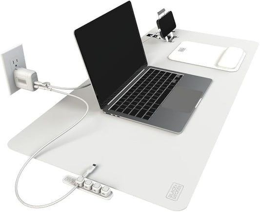 BLACK+DECKER Home Office Kit, 7 PCS Set, Desk Pad, 2-Port PD Charger, Ergonomic Mouse Pad, Phone Stand, Combo Cables, Cable Organizer, Workspace Accessories Perfect for Work-from-Home (White)
