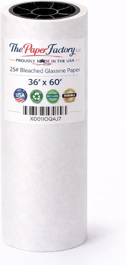 Glassine Paper 36" x 60' Premium Acid-Free Neutral pH. Archival Safe, Translucent, Grease-and Moisture-Resistant. Protect Artwork, Photos, documents, and Safe Food Wrapping. The Paper Factory LLC