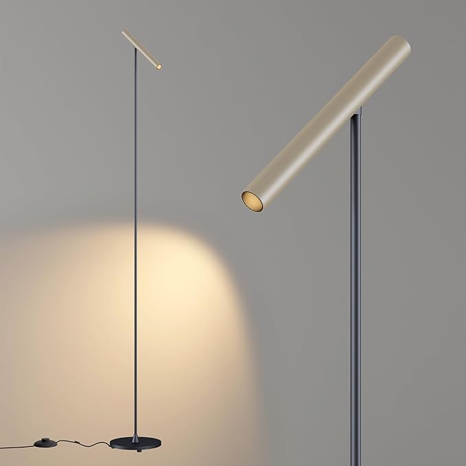 Floor Lamps for Living Room, 66" Modern Floor Lamp LED Standing lamp with Foot Switch 6W Warm Light Tall Lamp for Bedroom, Office, Study Room, Home, Lamp Head Adjustable (Black + Champagne)