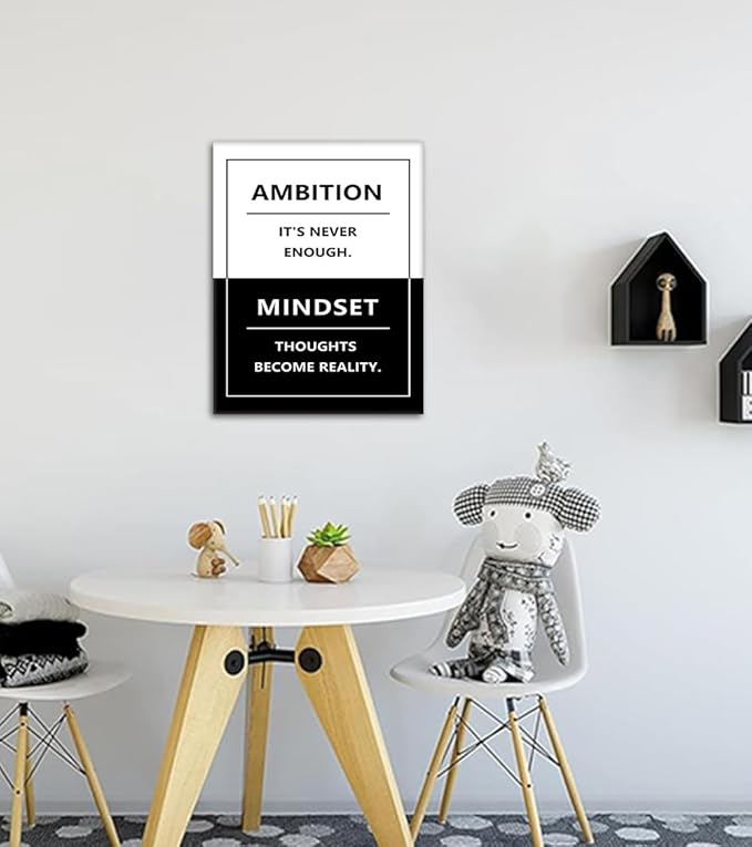 Yatsen Bridge Motivational Wall Art - AMBITION and MINDSET Canvas Painting - Black and White Inspirational Wall Decor Positive Quotes Prints Modern Inspiring Artwork for Office Home, Framed 18x24 in