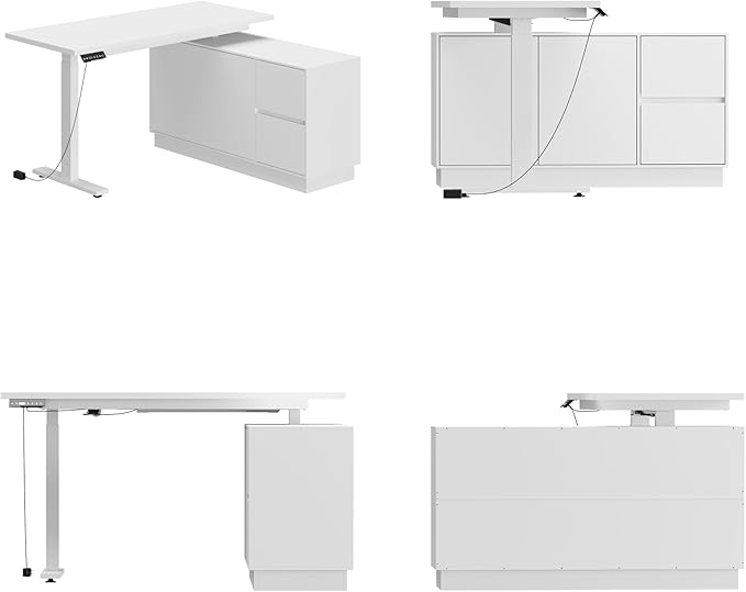 Homsee Electric Height Adjustable Standing Desk, L-Shaped Computer Desk with 2 Drawers & 2 Doors for Office, Workstation Table with Storage Cabinet for Writing Study Work Executive, White
