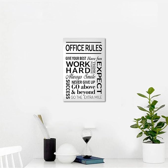 Yatsen Bridge Inspirational Wall Art - Office Rules Canvas Print Motivational Quote Wall Decor Positive Poster for Home Workplace Gym, Framed & Ready to Hang 12x16 in