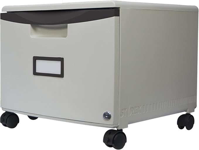 Storex Plastic One-Drawer File Cabinet – Locking Document Organizer with Casters for Home and Office, Gray, 1-Pack (61266A01C)