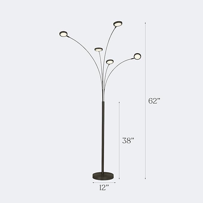 Brightech Orion Arc Floor Lamp for Living Room, Dimmable Tree Floor Lamp with 5 Adjustable Arms, Multi-Head Standing Lamp with Flexible Rotating LEDs for Bedroom - Bright Hanging Lighting - Black