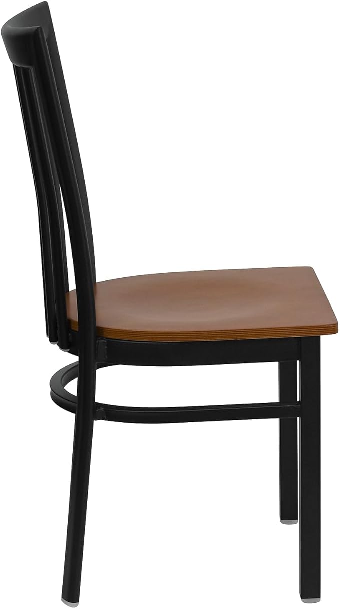 Flash Furniture HERCULES Series Black School House Back Metal Restaurant Chair - Cherry Wood Seat