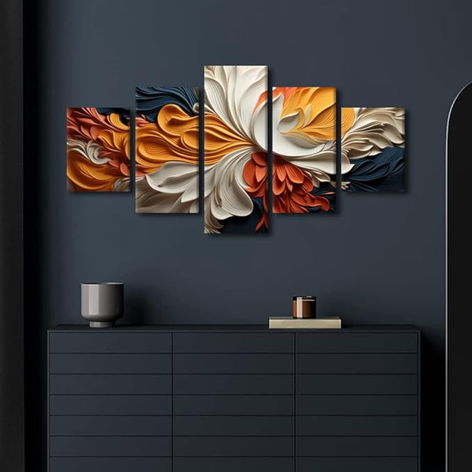 Canvas Wall Art Decor for Home Modern 5 Panel Abstract Canvas Wall Art Colored Strips of Paper Painting Artwork for Abstract Enthusiasts Living Room Decor Stretched and Framed Ready to Hang 60x32 in