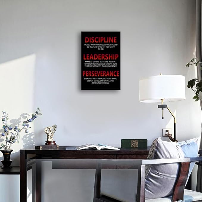 Motivational Discipline Leadership Perseverance Poster Inspirational Canvas Painting Wall Art Prints Wall Inspiring Pictures for Home Decor Office Living Room Framed Ready to Hang[12''W X 18''H]
