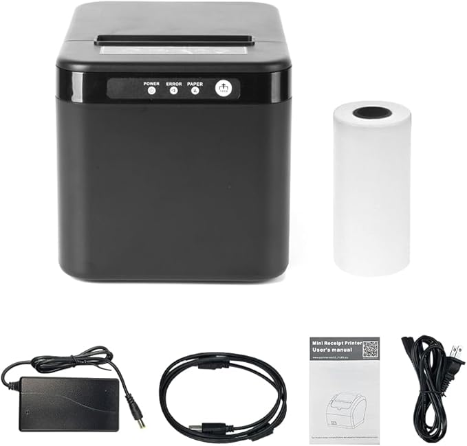 BISOFICE 80mm Receipt Printer ESC/POS Thermal Printer Desktop Direct Print USB+LAN Connection High Efficiency with Auto Cutter Large Paper Bin for Shipping Business Restaurant Kitchen Supermarket