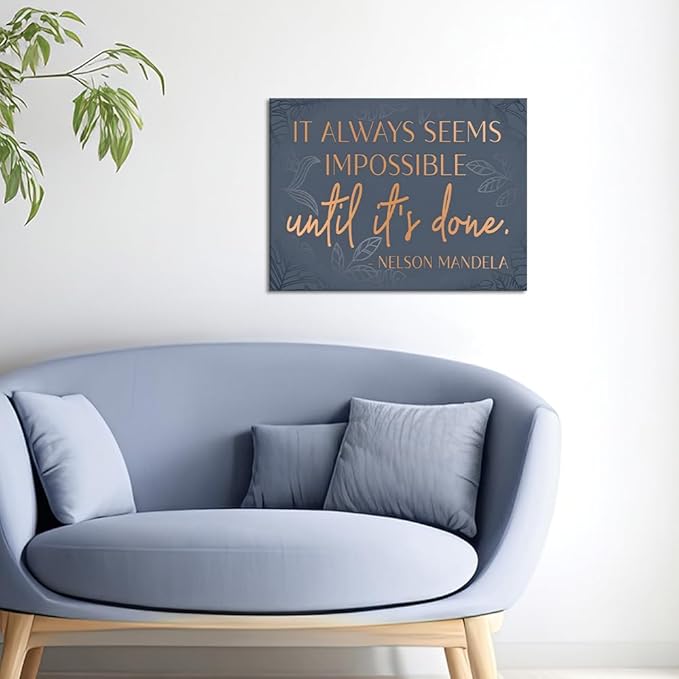 Yatsen Bridge Motivational Wall Art - Framed Inspirational Canvas Print Positive Quotes Poster - It Alaways Seems Impossible Until It's Done Office Artwork Wall Decor Picture for Workplace Home 18"x24"