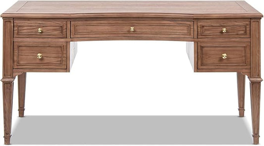 Jennifer Taylor Home JTH Luxe Dauphin Gold Accent 5-Drawer Wood Executive Desk, Natural Brown Ash Wood