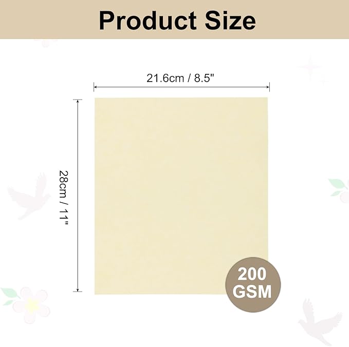 25 Sheets Parchment Paper Aged Look Stationery 200GSM Vintage Paper Sheet, [for Certificate, Invitation, Envelope] - 8.5 x 11 Inch/Cream Yellow