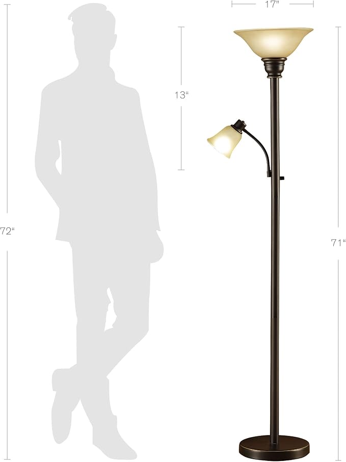 Catalina Lighting 18223-002 Transitional Uplight Floor Lamp with Reading Light, Standing Lamp, Living Room Light, LED Bulb NOT Included,71", Dark Bronze