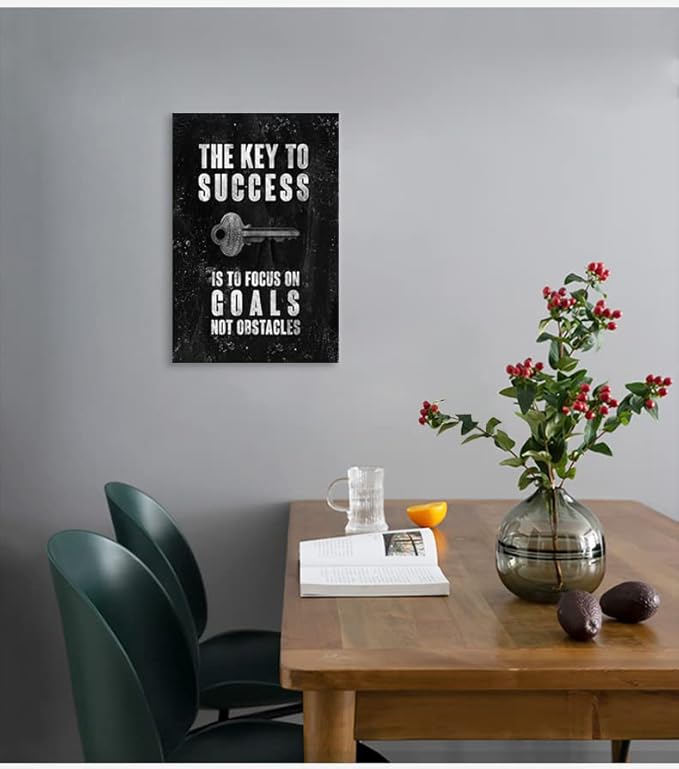 Inspirational Office Canvas Wall Art Motivational Poster Positive Quote The Key to Success Is to Focus on Goals Not Obstacles Wall Decor Pictures Print Artwork for Classroom home[12''W X 18''H]