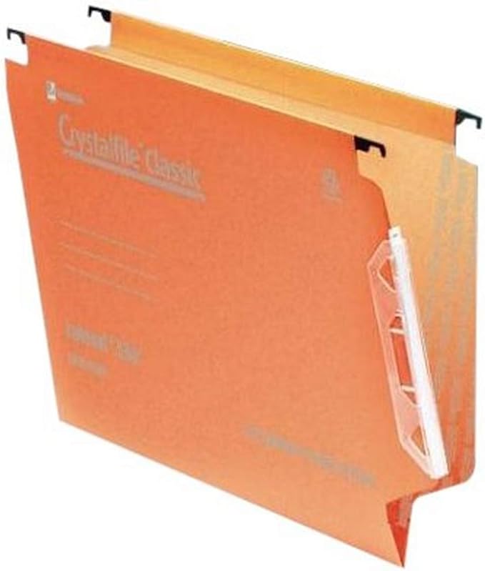 Rexel 330 Lateral Hanging Files with Tabs and Inserts, 30 mm Base, 100 Percent Recycled Manilla, Orange, Crystalfile Classic, Pack of 25, 3000110