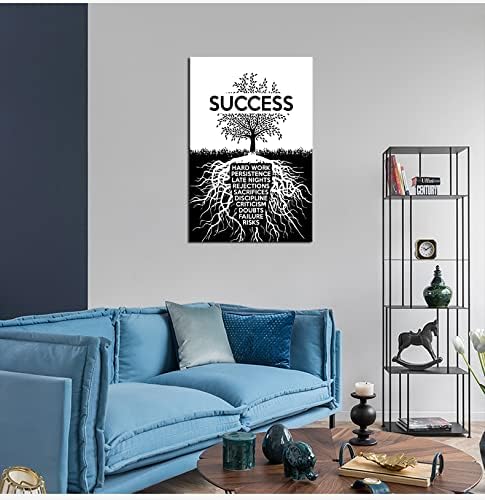 Inspirational Canvas Print Wall Art Success Tree Picture Poster Painting Inspiring Artwork Wooden Decor for Living Room Bedroom Office Gym Home Decor Framed Ready to Hang[24''W x 36''H]