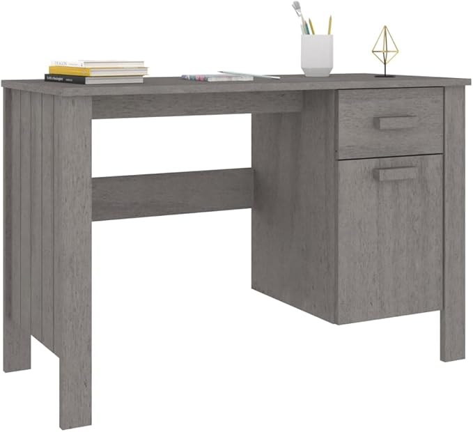 Modern Simple Computer Desk Home Office Desk, 44.5" Small PC Laptop Work Table with Storage Cabinet and Drawer, Study Writing Table Workstation for Space Saving, Light Gray