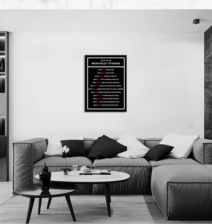 WYJZDZQ8 Motivational Wall Art Inspiration How To Be Mentally Strong Quote Poster Inspirational Canvas Painting Prints Artwork Wall Pictures Living Room Office Decor Framed Ready to Hang[30″W X 40″H]