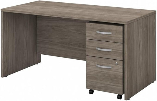 Bush Business Furniture Studio C Office Desk with Mobile File Cabinet, 60W x 30D, Modern Hickory