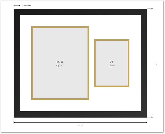 Diploma Frame With Photo Opening Museum Gold Navy Blue Over Gold Mat - Fits 8.5 x 11 Degree and Picture Made in the USA