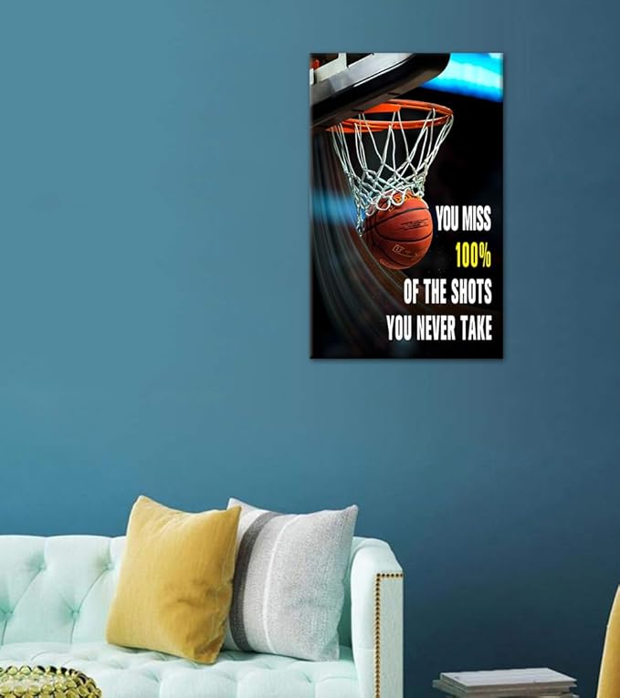 Yatsen Bridge Inspirational Basketball Canvas Wall Art Inspirational Sport Painting Canvas Print Motivational Quotes Decor for Office & Gym Decor Framed Ready to Hang - 44x28 inch