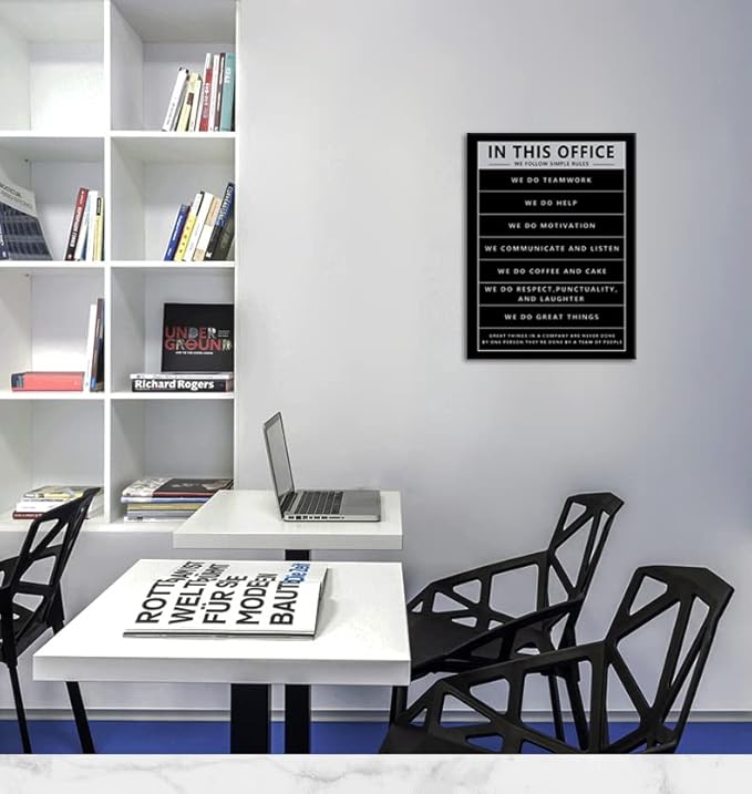 WYJZDZQ8 Office Wall Decor Quotes Theme Inspirational Wall Art Motivational Teamwork Posters In This Office Canvas Prints Artwork Wall Art for Bedroom Modern Home Framed Ready to Hang[18" W x 24" H]