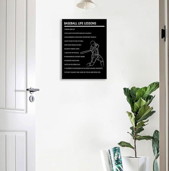Motivational Baseball Player Poster Baseball Life Lessons Poster for Boys Bedroom Inspirational Sports Quotes Canvas Print for Home Gym Locker Room Office Decor Framed Ready to Hang [18" W X 24" H]