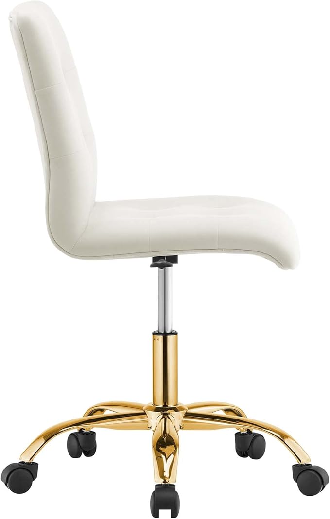 Modway Prim Armless Performance Velvet Office Chair in Gold Ivory