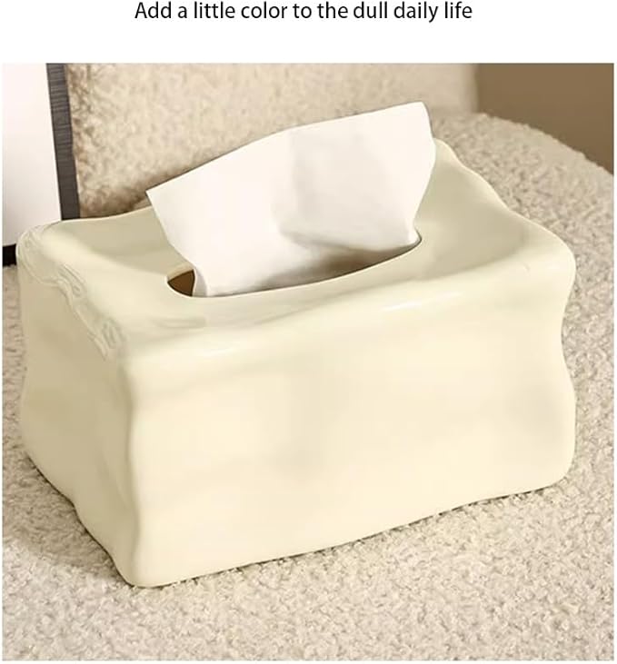Stylish Tissue Box Ceramics Square Tissue Box Reusable Tissue Box and Tissue Holder Napkin Dispenser for Home Office Restaurant Desks Gifts Modern Tissue Box (Color : Silver) (White)