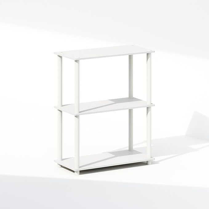 Furinno Turn-N-Tube Book Shelf, 3-Tier Bookshelf, Bookcase with Multipurpose Compact Display Rack, 11.6 x 23.6 x 29.6, for Living Room, Bedroom, Home Office, White/White