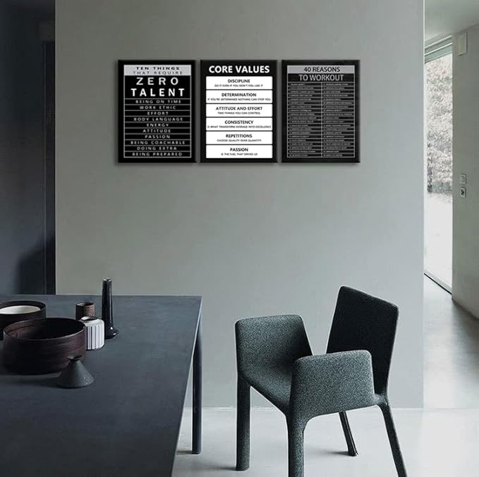 Inspirational Core Values Wall Art Ten Things That Require Zero Talent Poster 3 Pieces Canvas Office Decor Inspiring Framed Prints Motivational Quotes for Wall Art Decor Ready to Hang[36''Wx 16''H]