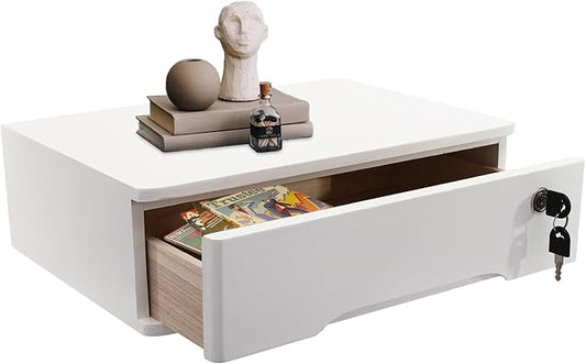Wooden Desktop Storage Box with Lockable Drawers Office Supplies Drawer Organizer Receipt File Organizer Flat File Cabinet for Office Study Desk Front Desk (White, 1 Drawer)