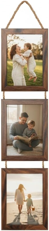 Lavezee 5x7 Picture Frames Collage Walnut Brown, 3 Opening 5 x 7 Hanging Picture Frames Vertical for 5 by 7 Inch Photos for Wall Decor