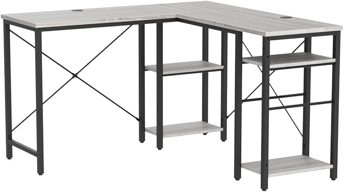 Bestier L Shaped Desk with Shelves 75 Inch Reversible Corner Computer Desk or 2 Person Long Table, Writing Study Desk for Home Office Small Space Bedroom Apartment, Wash White