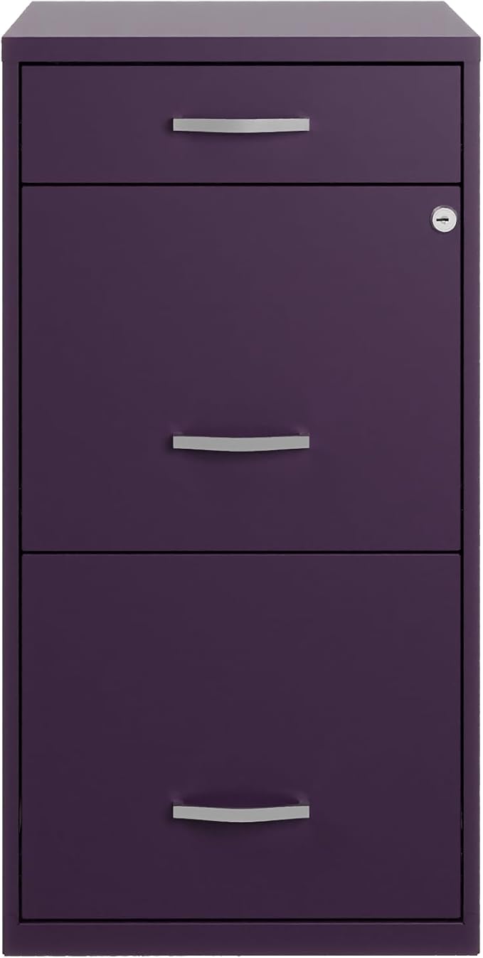 Hirsh Space Solutions 18" Deep Modern Metal Organizer File Cabinet with Cam Lock, 3-Drawer, Letter-Size, for Small Home/Home Office in Midnight Purple